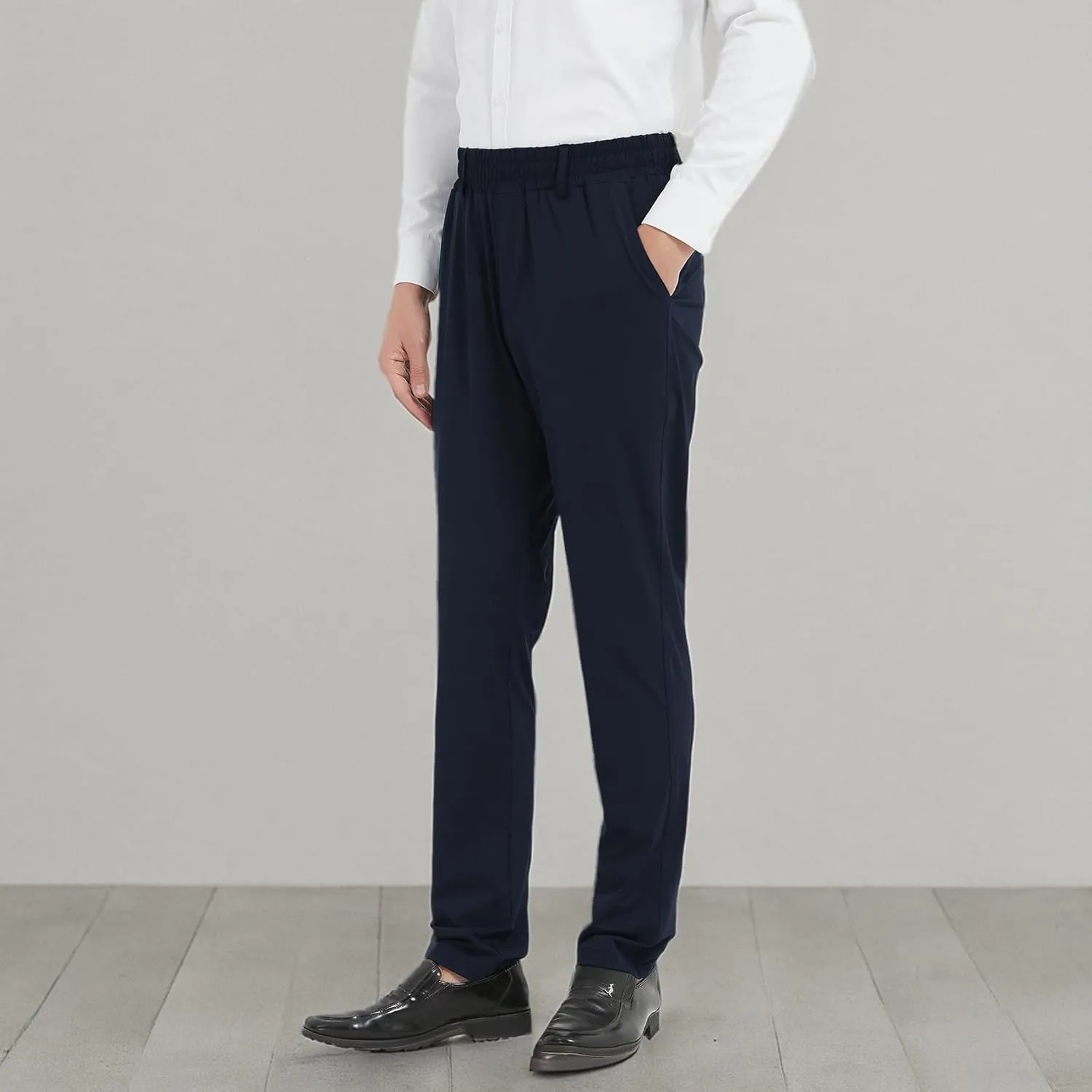 LETAOTAO Lightweight Mens Elastic Waist Pants for Seniors - Stretch Fit, Wrinkle-Free Easy Pull-On with Magnetic Button Fly