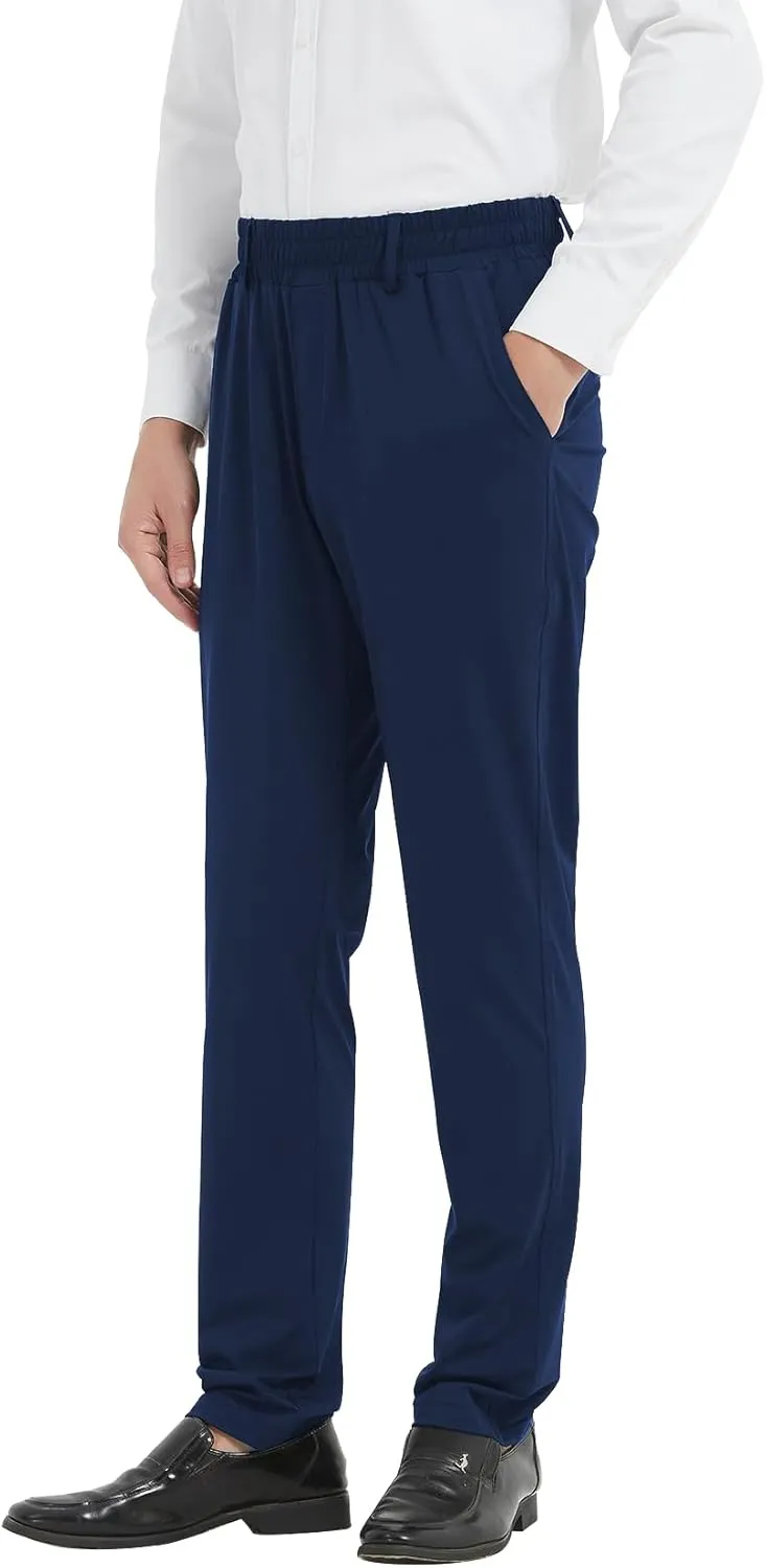 LETAOTAO Lightweight Mens Elastic Waist Pants for Seniors - Stretch Fit, Wrinkle-Free Easy Pull-On with Magnetic Button Fly