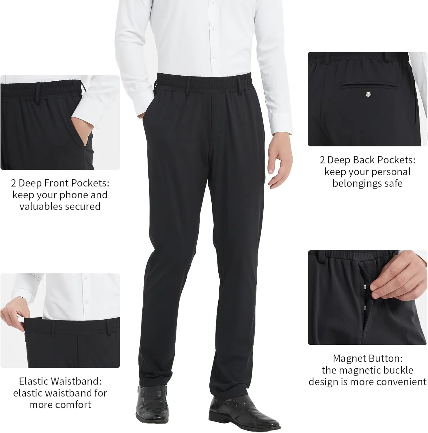 LETAOTAO Lightweight Mens Elastic Waist Pants for Seniors - Stretch Fit, Wrinkle-Free Easy Pull-On with Magnetic Button Fly