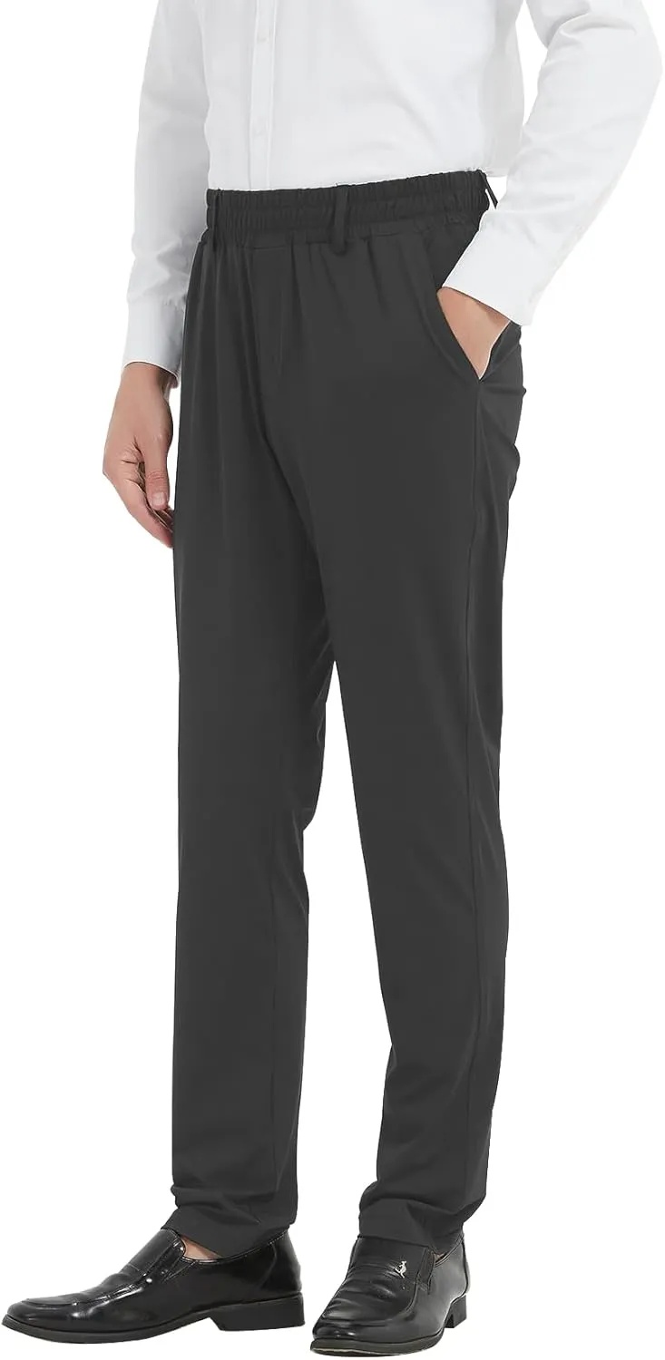 LETAOTAO Lightweight Mens Elastic Waist Pants for Seniors - Stretch Fit, Wrinkle-Free Easy Pull-On with Magnetic Button Fly