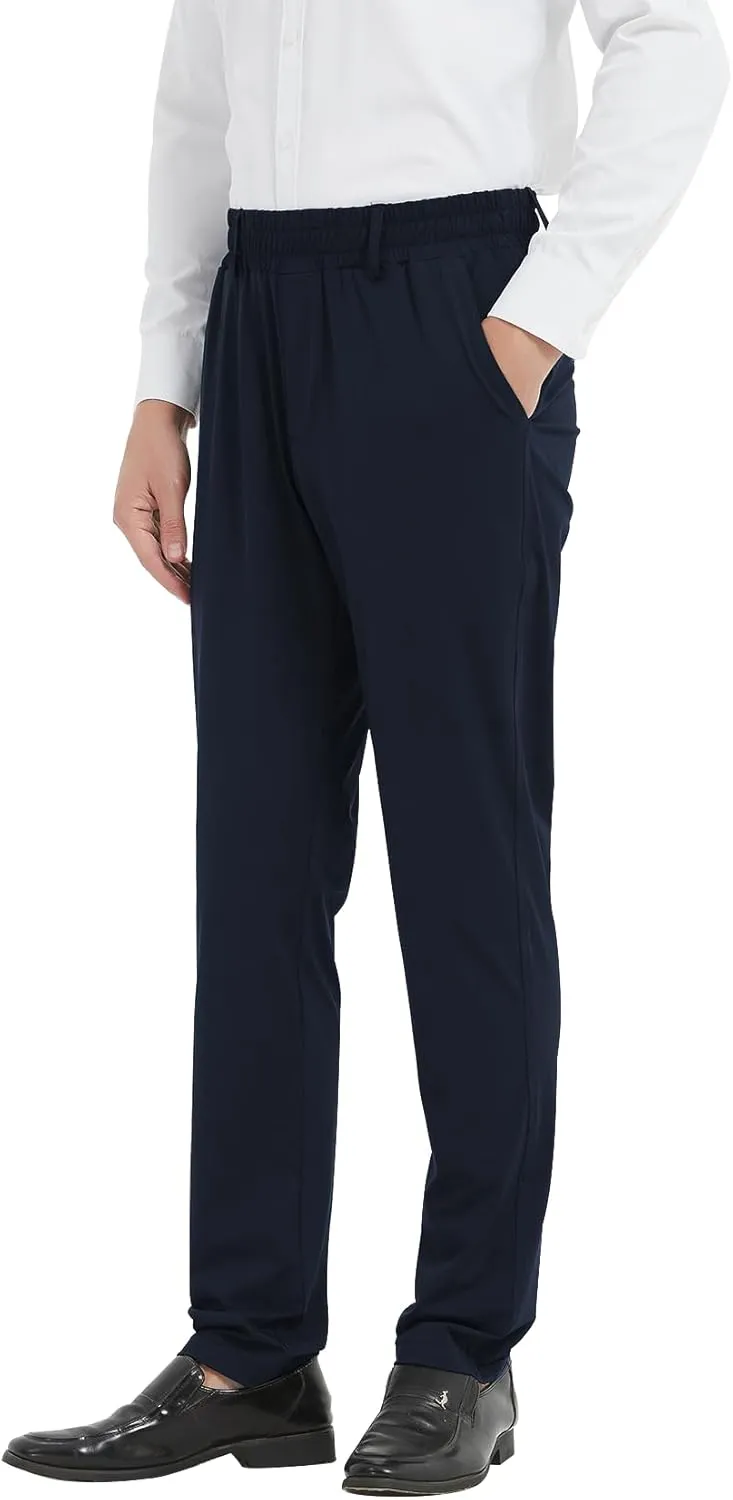 LETAOTAO Lightweight Mens Elastic Waist Pants for Seniors - Stretch Fit, Wrinkle-Free Easy Pull-On with Magnetic Button Fly