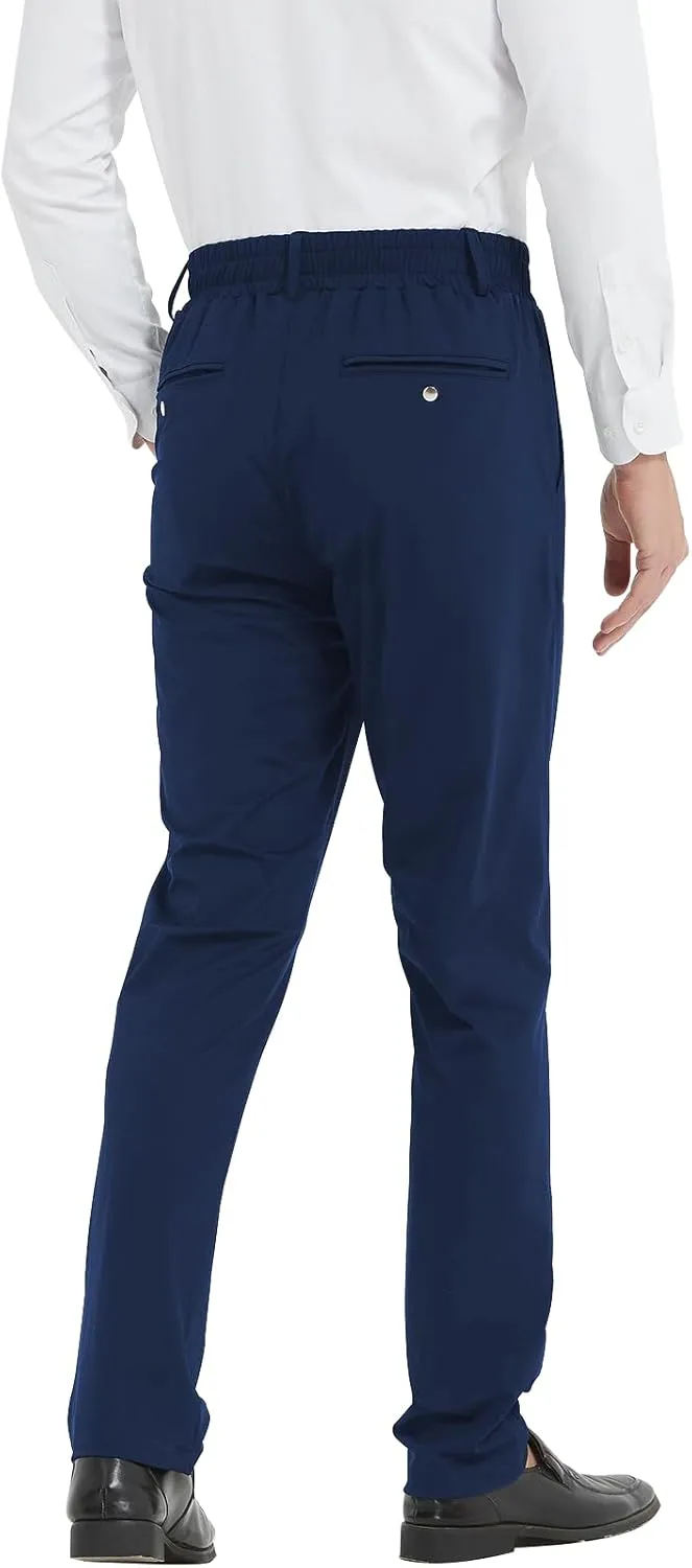 LETAOTAO Lightweight Mens Elastic Waist Pants for Seniors - Stretch Fit, Wrinkle-Free Easy Pull-On with Magnetic Button Fly