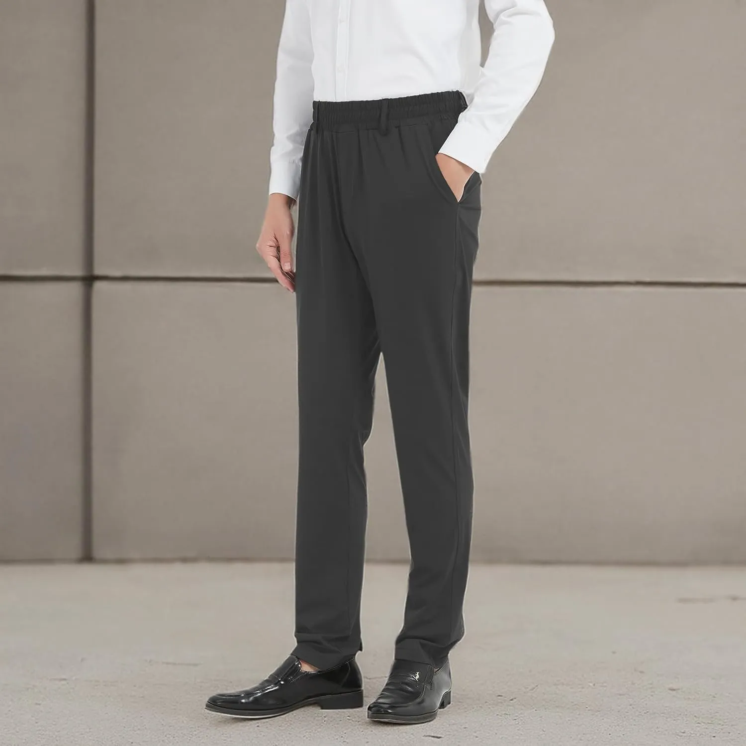 LETAOTAO Lightweight Mens Elastic Waist Pants for Seniors - Stretch Fit, Wrinkle-Free Easy Pull-On with Magnetic Button Fly