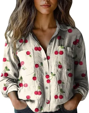 Linen Shorts for Women Fashion Down Shirts Casual Tops Long Sleeve Blouse Rolled Cuffed Short Sleeve Blouse