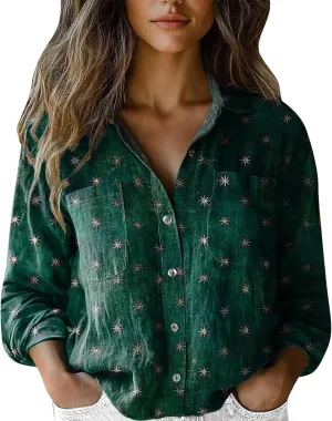 Linen Shorts for Women Fashion Down Shirts Casual Tops Long Sleeve Blouse Rolled Cuffed Short Sleeve Blouse
