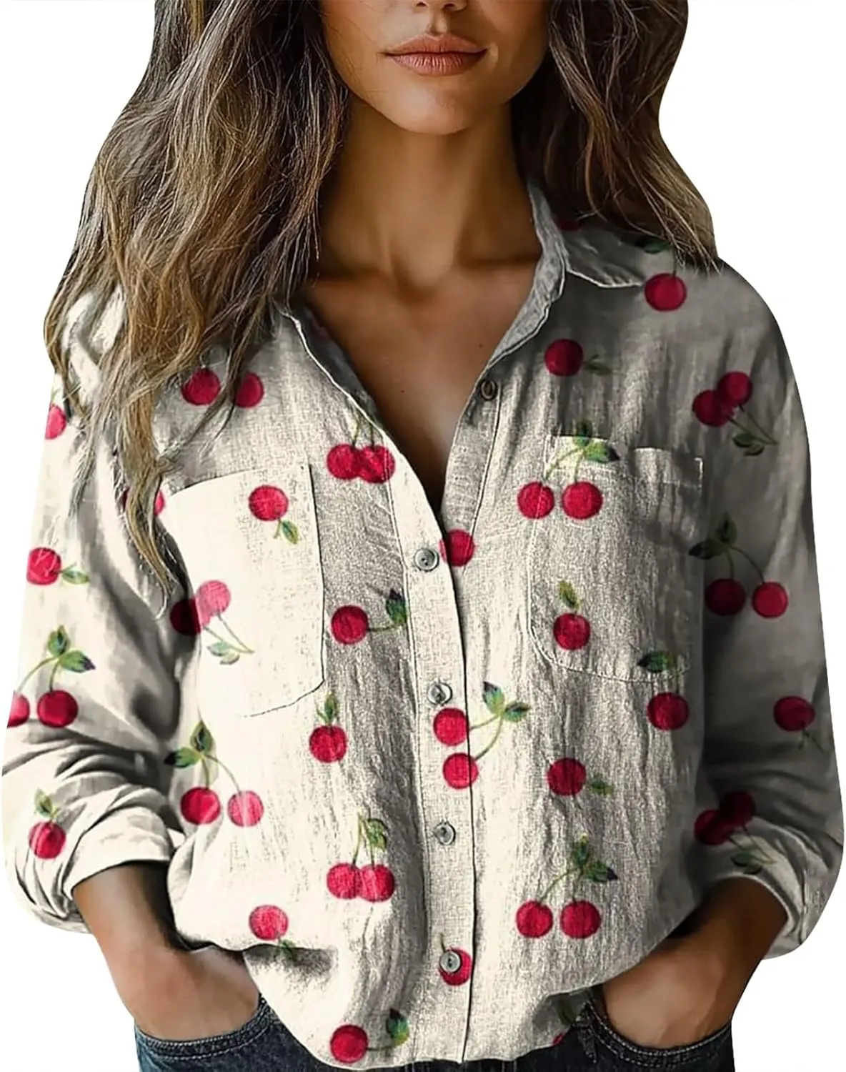 Linen Shorts for Women Fashion Down Shirts Casual Tops Long Sleeve Blouse Rolled Cuffed Short Sleeve Blouse