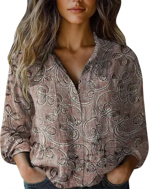 Linen Shorts for Women Fashion Down Shirts Casual Tops Long Sleeve Blouse Rolled Cuffed Short Sleeve Blouse