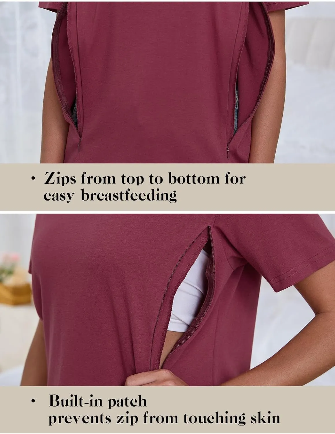 Liu & Qu Breastfeeding Shirts for Women 3 Pack Hidden Zipper Nursing Tops Side Split Postpartum Clothes
