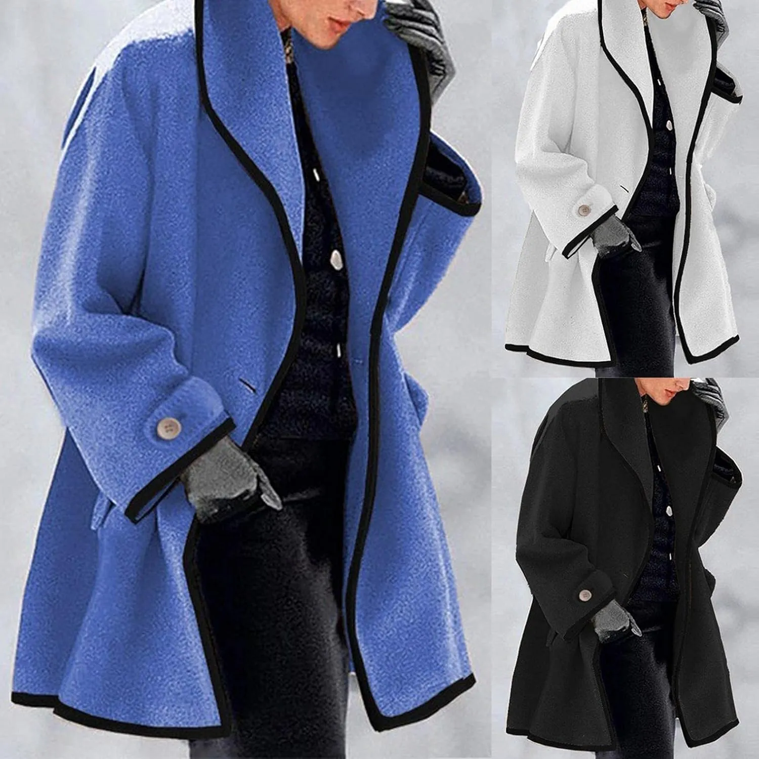 LIXIAO Womens Coat Trench Cardigan Winter Wool Coat Open Front Long Sleeve Jacket Stylish Casual Long Overcoat Outwear