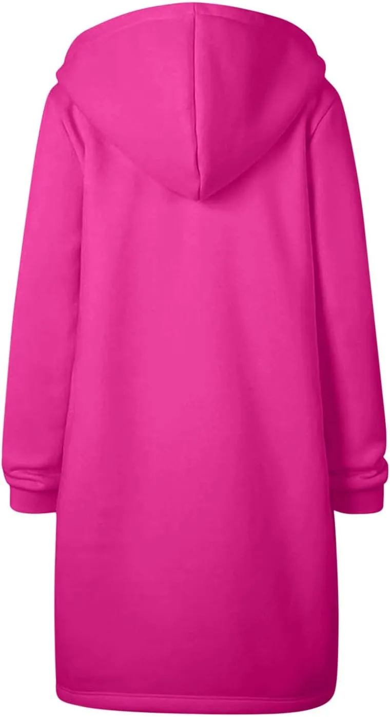 Longline Zip Up Hoodies for Women Casual Fleece Long Sweatshirt Jacket Warm Hooded Coats Winter Fall Outerwear