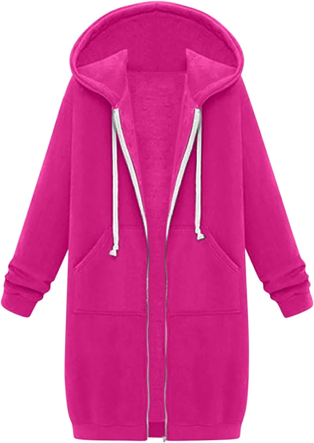 Longline Zip Up Hoodies for Women Casual Fleece Long Sweatshirt Jacket Warm Hooded Coats Winter Fall Outerwear