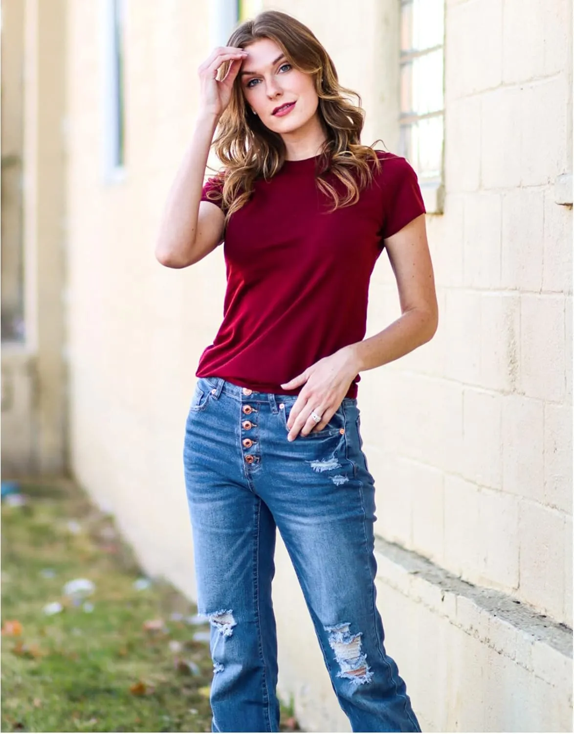 LookbookStore High Waisted Ripped Flare Jeans for Women Distressed Bell Bottom Jeans Wide Leg Pants