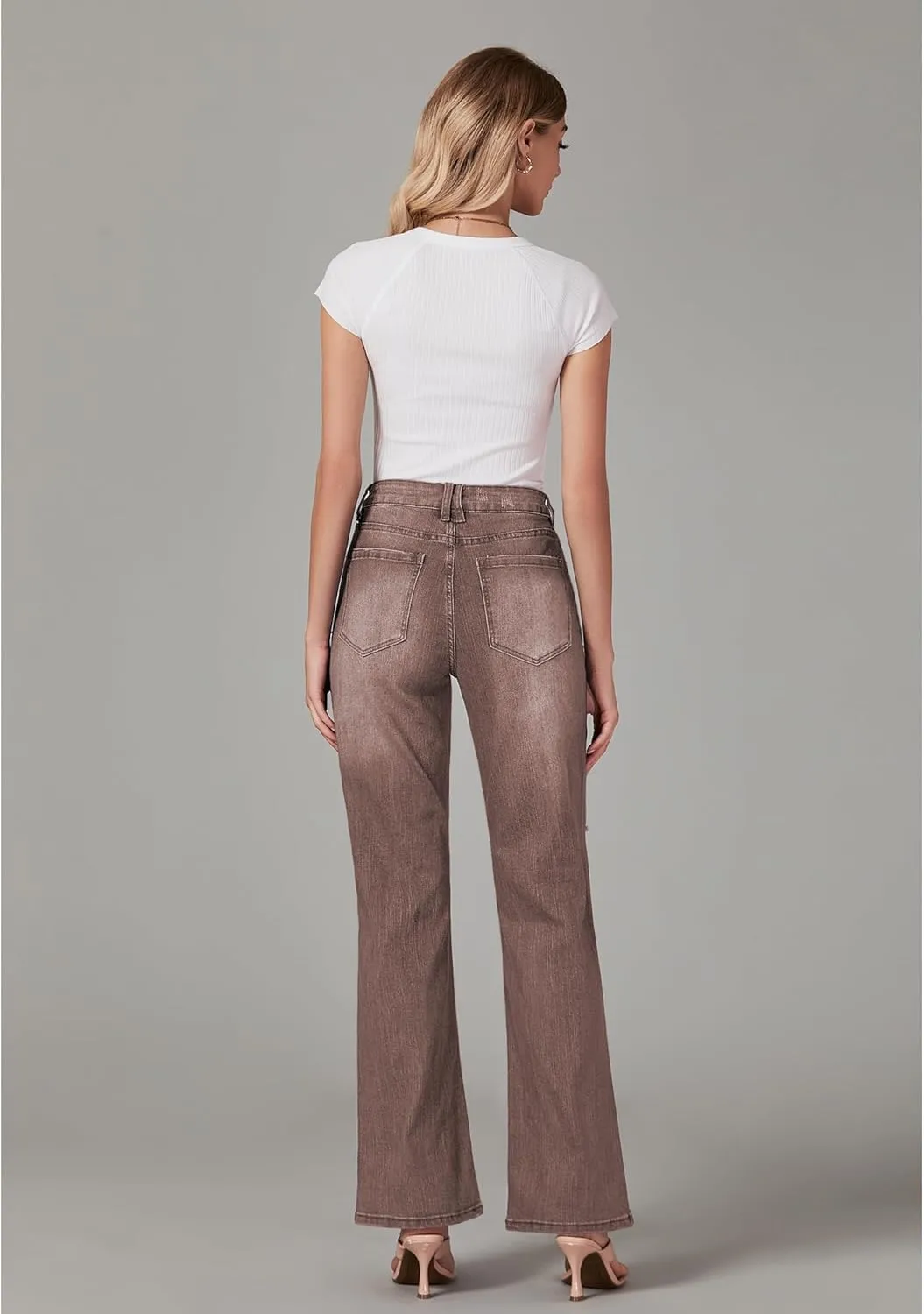 LookbookStore High Waisted Ripped Flare Jeans for Women Distressed Bell Bottom Jeans Wide Leg Pants