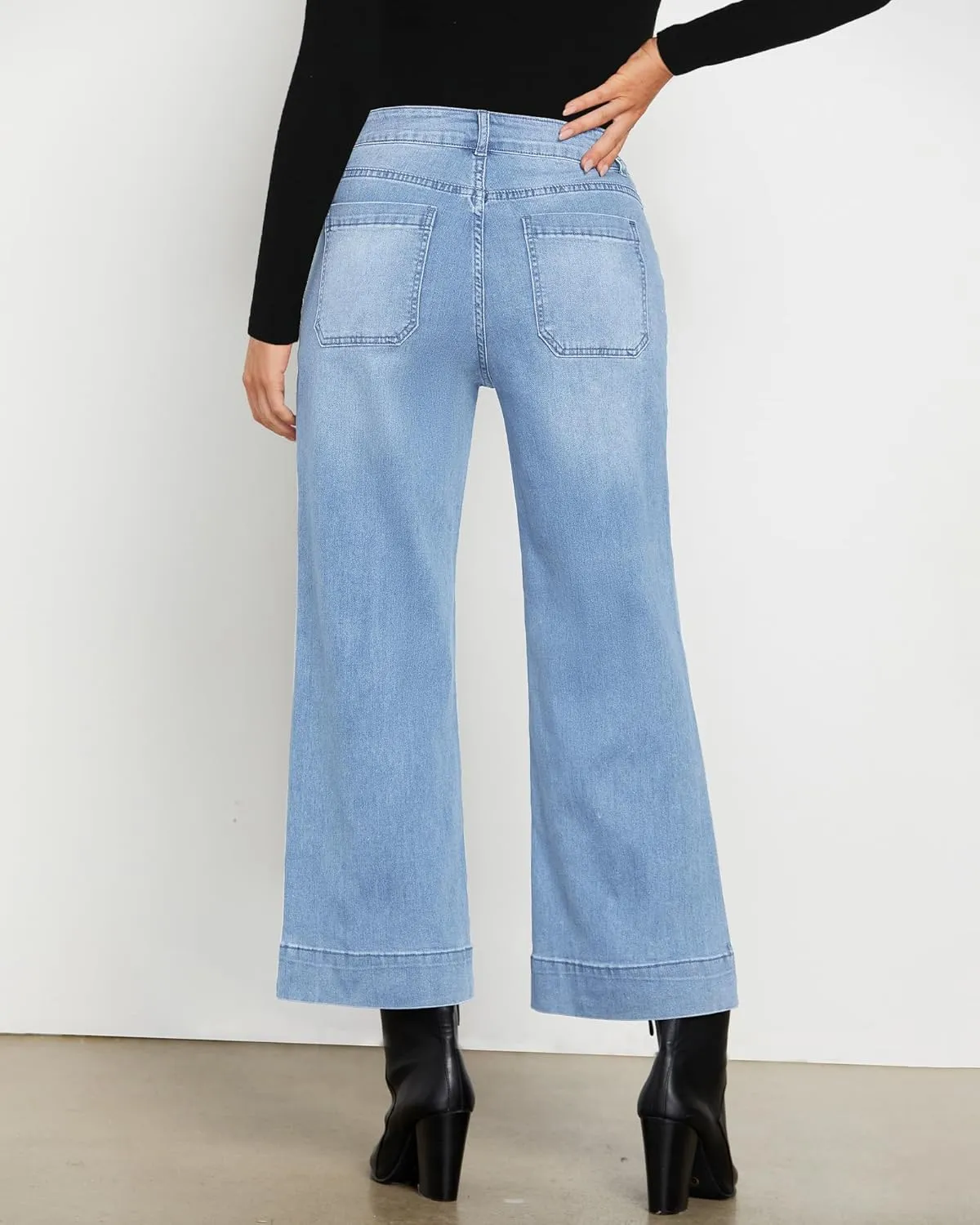 LookbookStore Wide Leg Cropped Jeans for Women High Waisted Stretchy Denim Jean Pants Baggy Flare Trouser Jeans Pockets