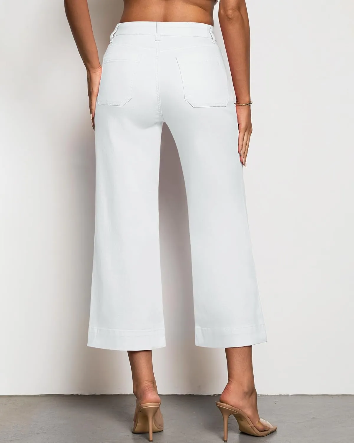 LookbookStore Wide Leg Cropped Jeans for Women High Waisted Stretchy Denim Jean Pants Baggy Flare Trouser Jeans Pockets