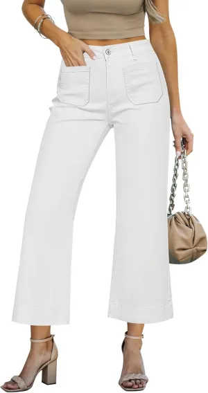 LookbookStore Wide Leg Cropped Jeans for Women High Waisted Stretchy Denim Jean Pants Baggy Flare Trouser Jeans Pockets
