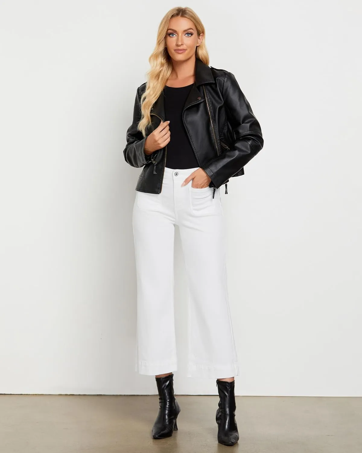 LookbookStore Wide Leg Cropped Jeans for Women High Waisted Stretchy Denim Jean Pants Baggy Flare Trouser Jeans Pockets