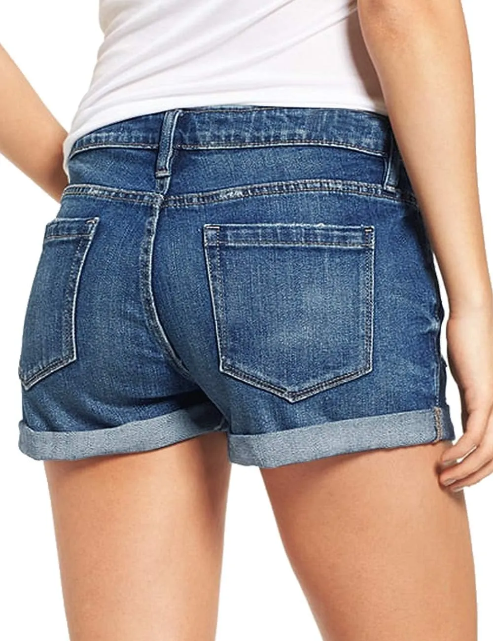 LookbookStore Women's High Waisted Rolled Hem Distressed Jeans Ripped Denim Shorts