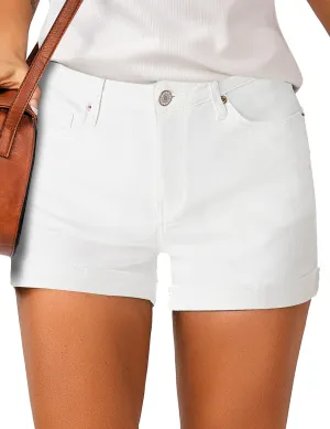 LookbookStore Women's High Waisted Rolled Hem Distressed Jeans Ripped Denim Shorts