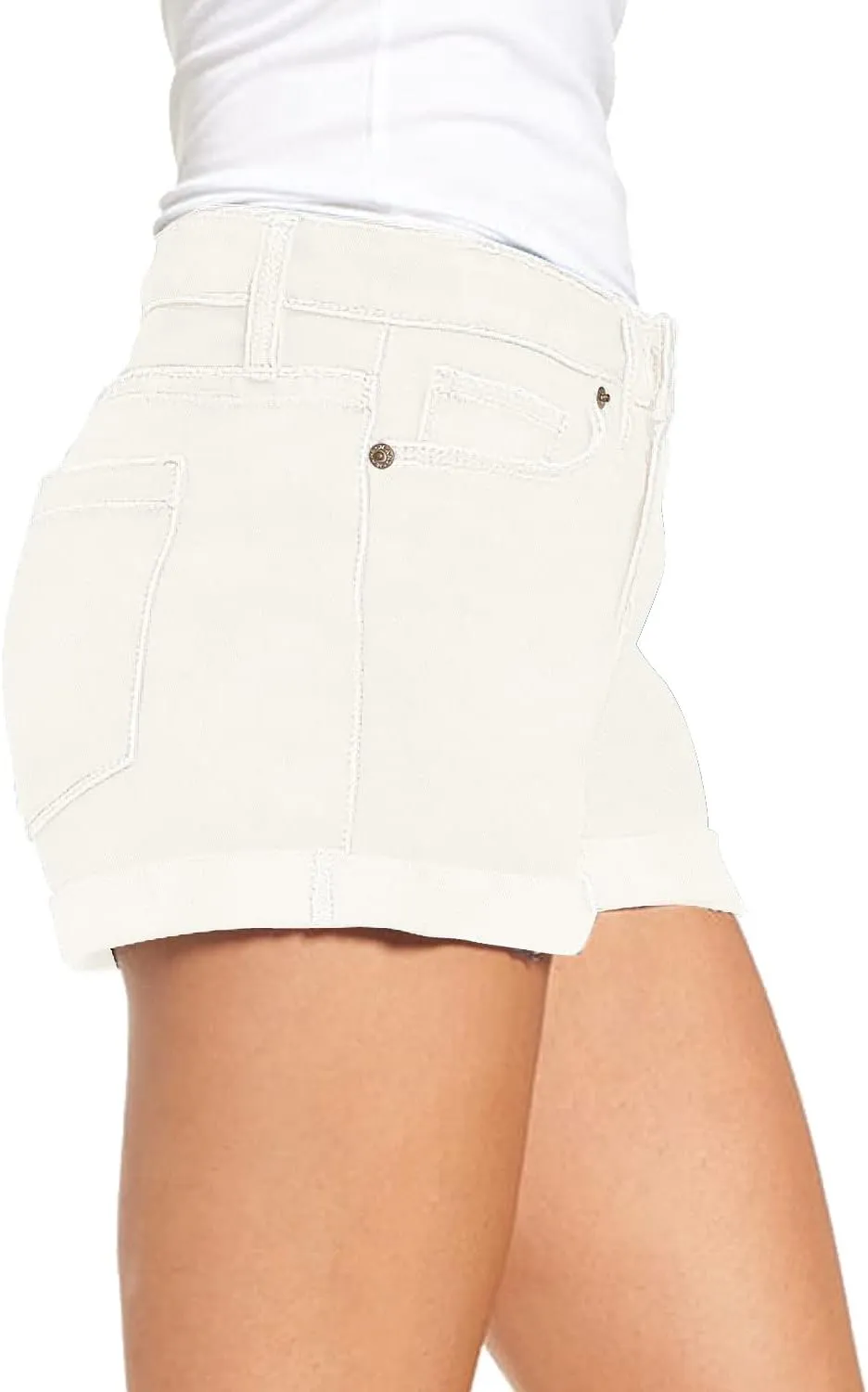 LookbookStore Women's High Waisted Rolled Hem Distressed Jeans Ripped Denim Shorts