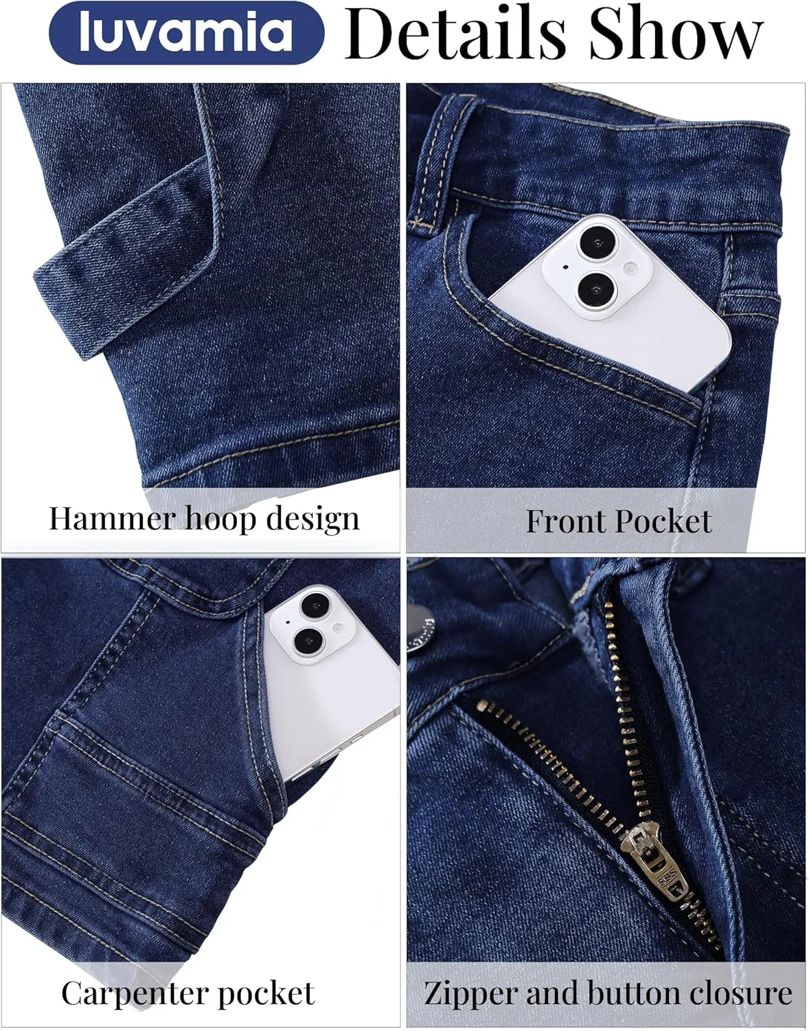 luvamia Jean Shorts for Women High Waisted Trendy Casual Utility Stretchy Denim Jorts Cutoff Long Shorts with Pockets