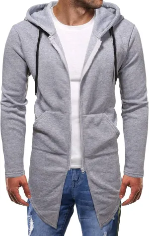 Maiyifu-GJ Mens Longline Cardigan Jacket Long Sleeve Zip Up Hooded Sweater Lightweight Casual Open Front Coat with Pockets