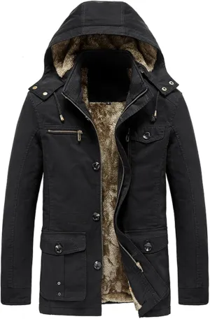 Maiyifu-GJ Men's Winter Military Thicken Parka Jacket Military Full Zip Removable Hooded Coat Cotton Warm Mid Long Outerwear