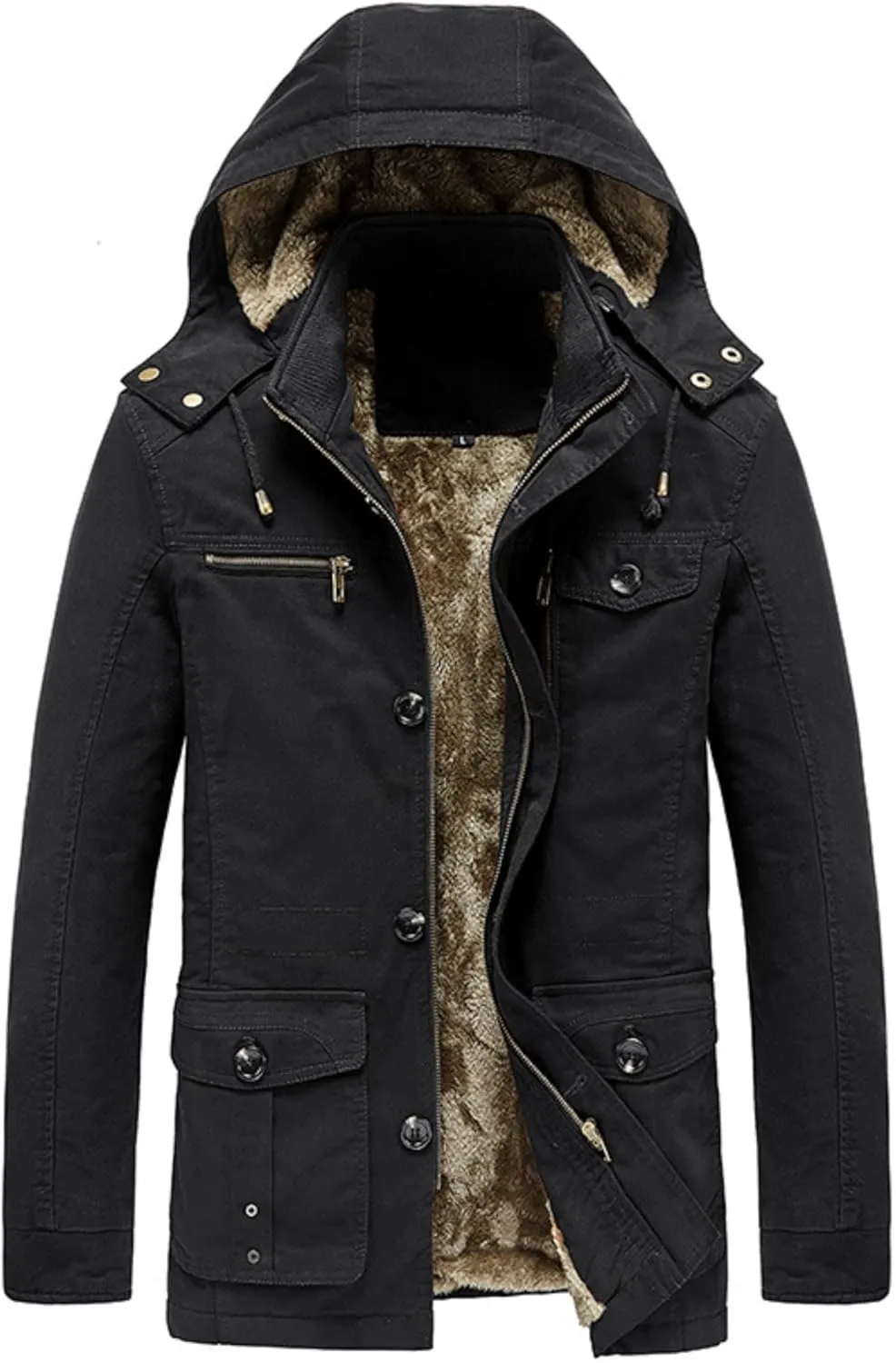 Maiyifu-GJ Men's Winter Military Thicken Parka Jacket Military Full Zip Removable Hooded Coat Cotton Warm Mid Long Outerwear