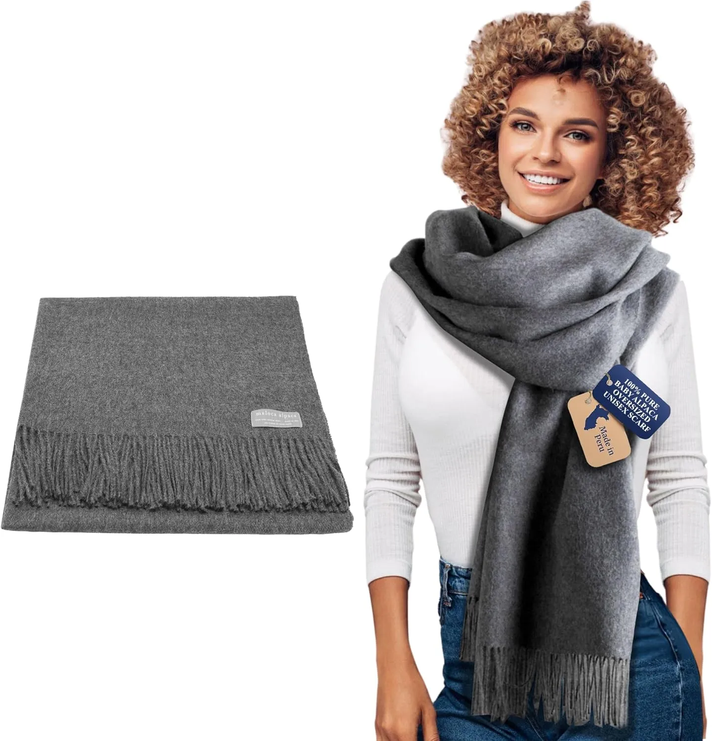 Maloca Pure Baby Alpaca Oversized Unisex Scarf | Ethically Sourced | Hypoallergenic | Softer & Warmer Than Wool