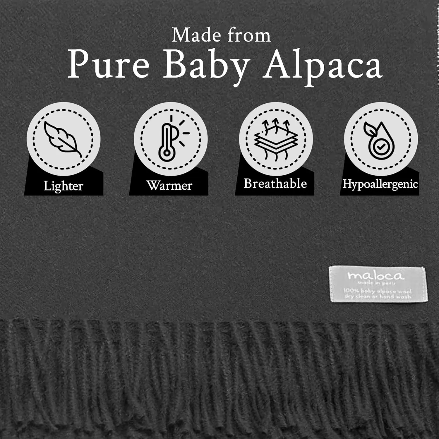 Maloca Pure Baby Alpaca Oversized Unisex Scarf | Ethically Sourced | Hypoallergenic | Softer & Warmer Than Wool