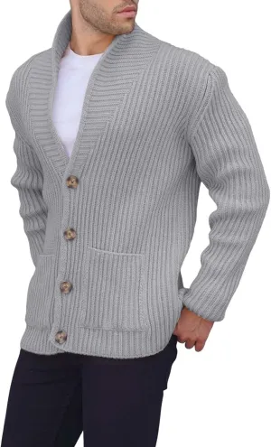 Men Cardigan Sweater Winter Warm Chunky Knitted Jumper Overszie Stand Collar Button Down Rib Knitted Coat with Pocket