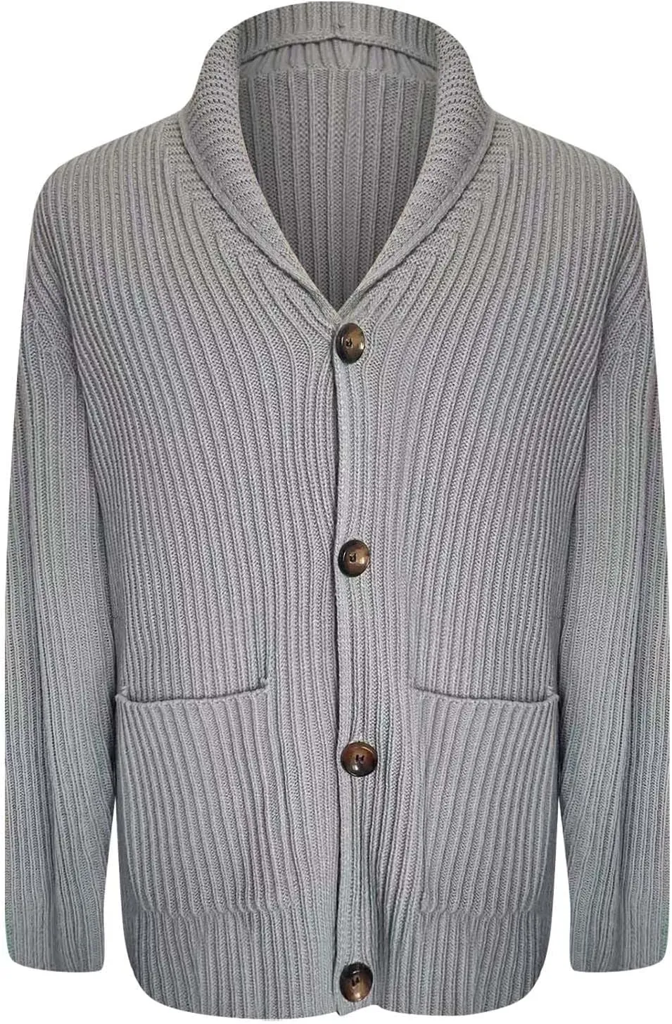 Men Cardigan Sweater Winter Warm Chunky Knitted Jumper Overszie Stand Collar Button Down Rib Knitted Coat with Pocket