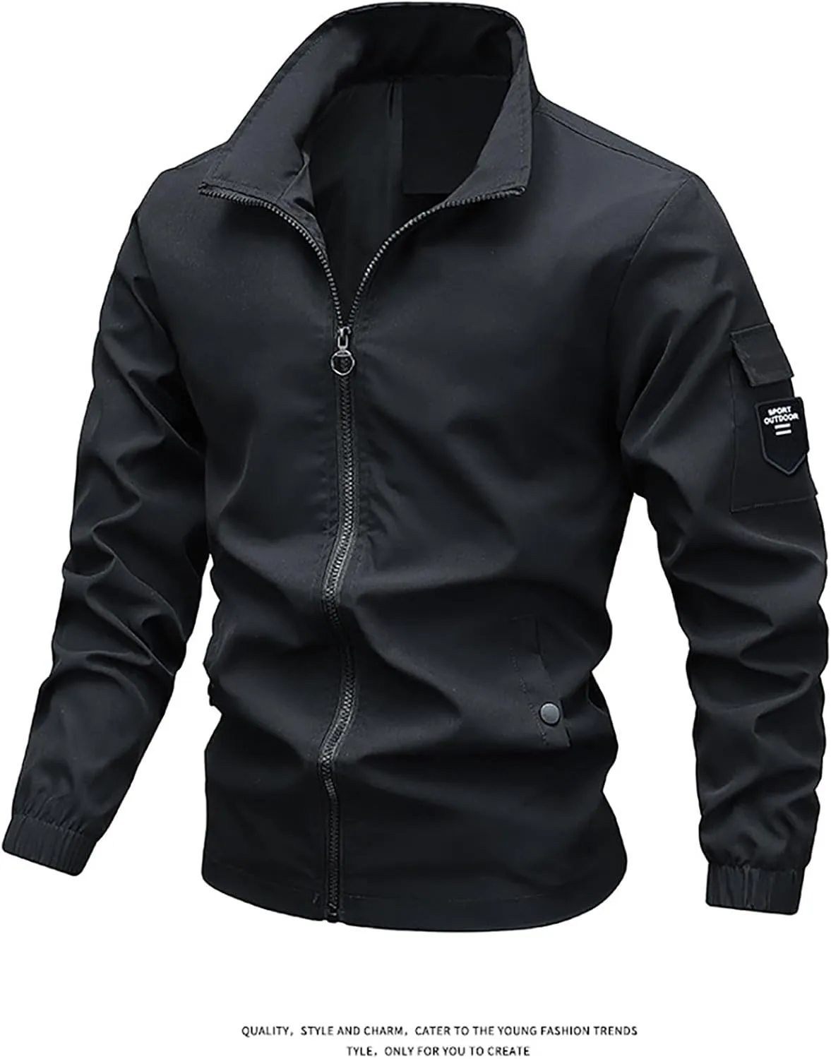 Men Light Bomber Jacket Oversize Softshell Full Zip Stand Collar Windproof Coats Hiking Travel Outwear with Pockets