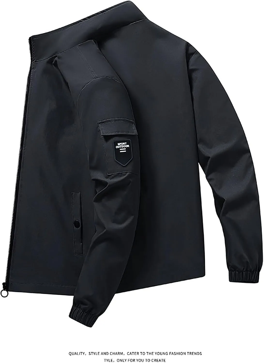 Men Light Bomber Jacket Oversize Softshell Full Zip Stand Collar Windproof Coats Hiking Travel Outwear with Pockets