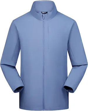 Men Lightweight Softshell Jacket Oversize Zip Up Stand Collar Waterproof Windbreaker Travel Hiking Winter Warm Coat