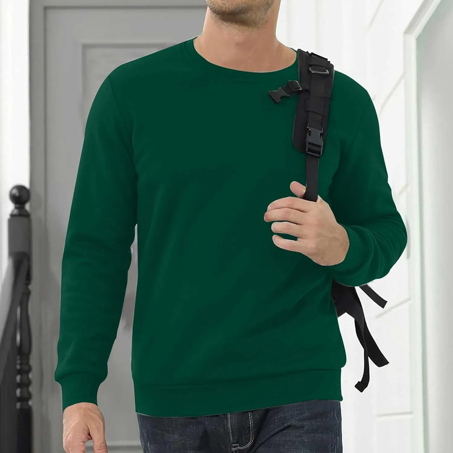 Men Sherpa Fleece Lined Sweatshirts Oversize Warm Soft Crewneck Pullover Tops Fall Winter Fuzzy Thick Outwear Outfits