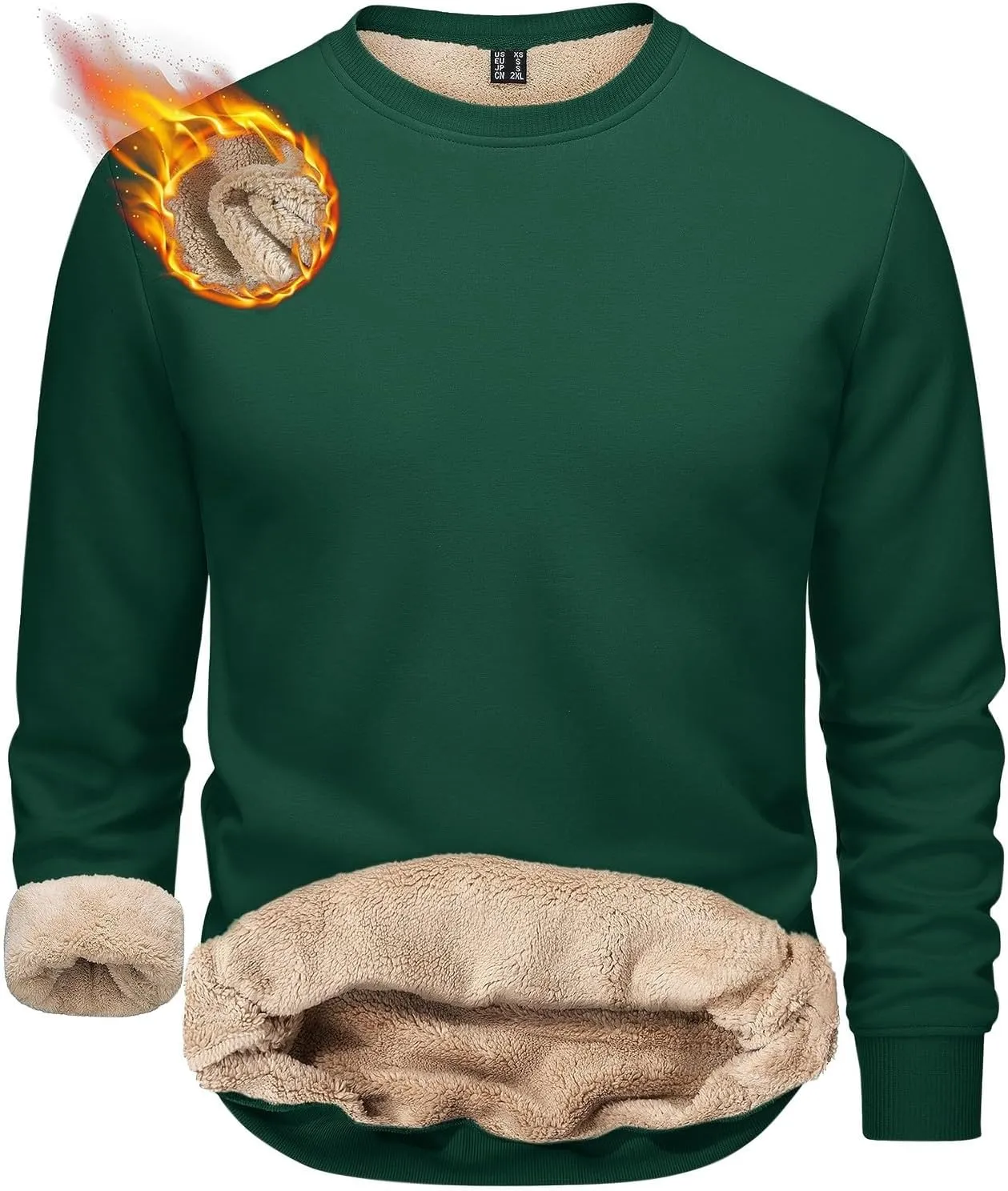 Men Sherpa Fleece Lined Sweatshirts Oversize Warm Soft Crewneck Pullover Tops Fall Winter Fuzzy Thick Outwear Outfits