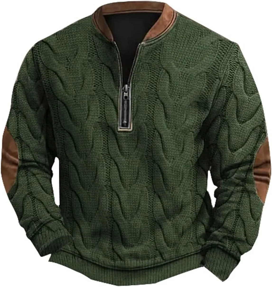 Men's Aztec Western Sweatshirt with Elbow Patch Vintage Distressed Half Zip Long Sleeve Pullover Warm Winter Jackets