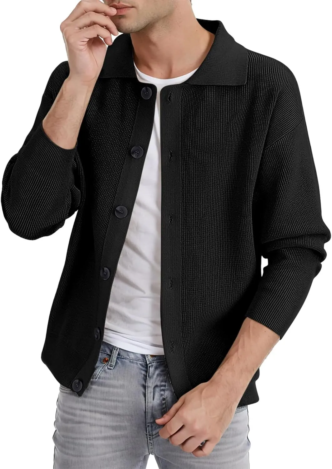 Men's Cardigan Sweater Casual Chunky Knit Lapel Collar Button Down Long Sleeve Sweater Fall Winter 2024 Overwears
