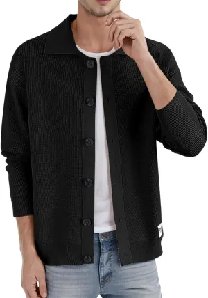 Men's Cardigan Sweater Casual Chunky Knit Lapel Collar Button Down Long Sleeve Sweater Fall Winter 2024 Overwears