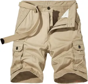 Mens Cargo Shorts Cotton Relaxed Fit Outdoor Shorts Solid Color Work Casual Short Pants Multi Pocket Lounge Shorts
