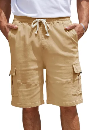 Men's Cargo Shorts Relaxed Fit Drawstring Elastic Waist Stretch Cotton Casual Shorts with 6 Pockets