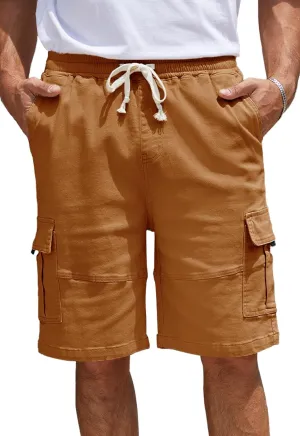 Men's Cargo Shorts Relaxed Fit Drawstring Elastic Waist Stretch Cotton Casual Shorts with 6 Pockets