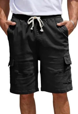 Men's Cargo Shorts Relaxed Fit Drawstring Elastic Waist Stretch Cotton Casual Shorts with 6 Pockets