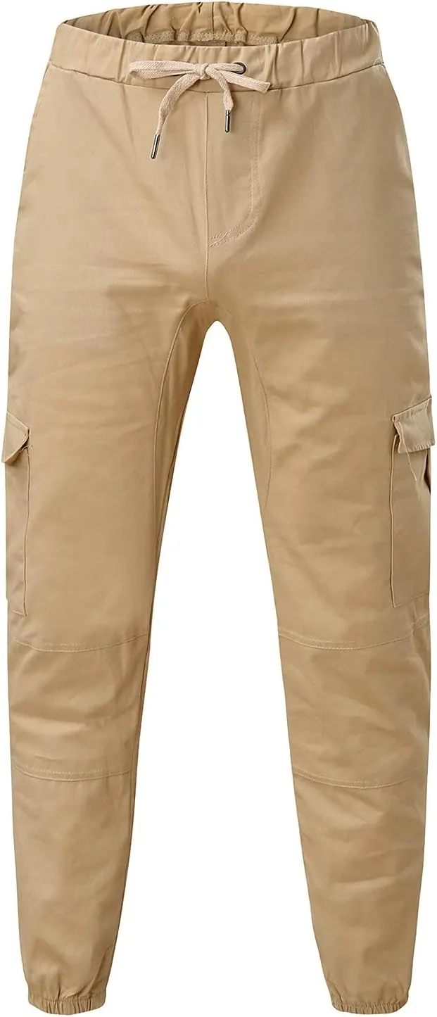 Men's Cargo Sweatpants Drawstring Stretch Fit Jogger Pants for Men with Pockets Open Bottom Gym Workout Track Pants