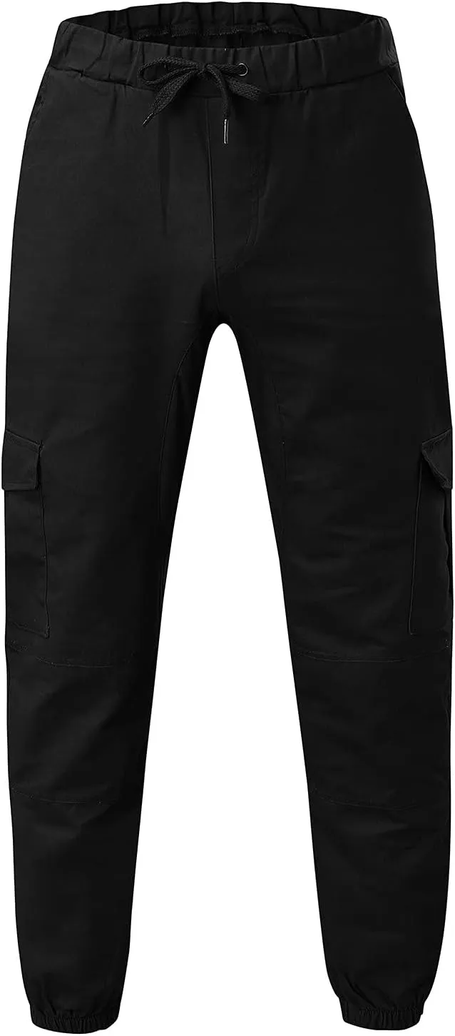 Men's Cargo Sweatpants Drawstring Stretch Fit Jogger Pants for Men with Pockets Open Bottom Gym Workout Track Pants
