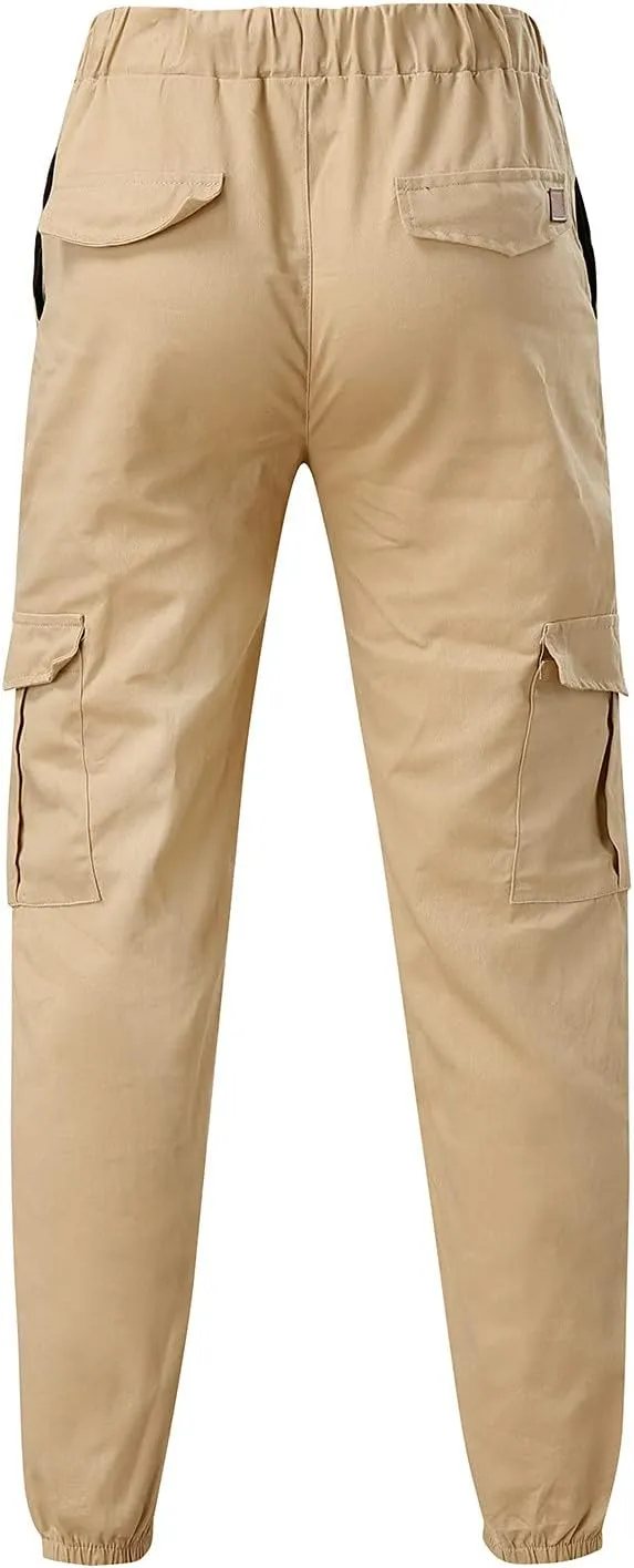 Men's Cargo Sweatpants Drawstring Stretch Fit Jogger Pants for Men with Pockets Open Bottom Gym Workout Track Pants