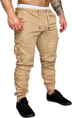 Men's Cargo Sweatpants Drawstring Stretch Fit Jogger Pants for Men with Pockets Open Bottom Gym Workout Track Pants