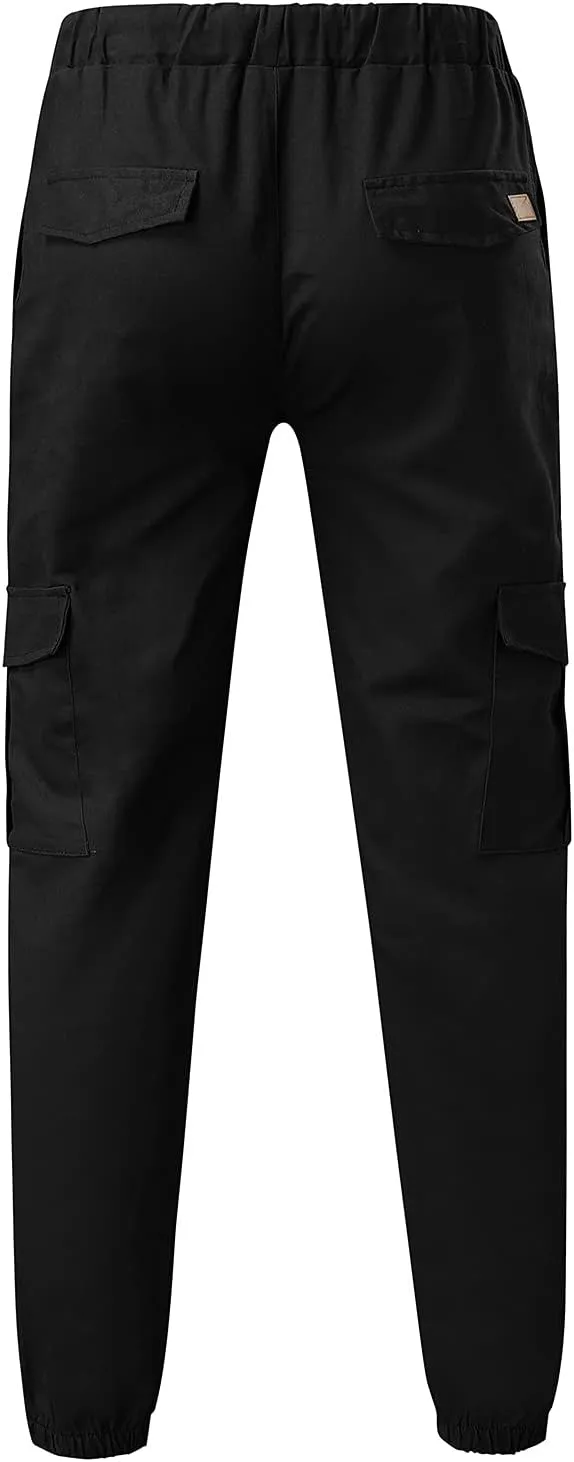 Men's Cargo Sweatpants Drawstring Stretch Fit Jogger Pants for Men with Pockets Open Bottom Gym Workout Track Pants