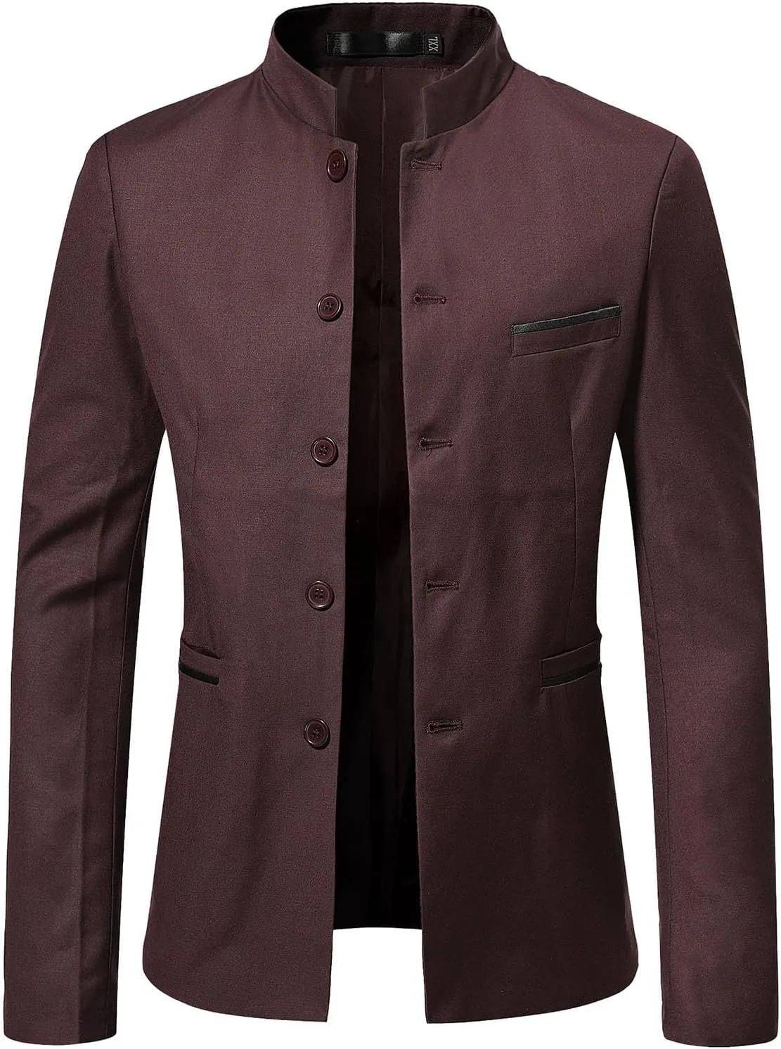 Mens Casual Mandarin Collar Suit Blazer Jackets Single Breasted Business Work Dress Coats Wedding Party Sport Coats